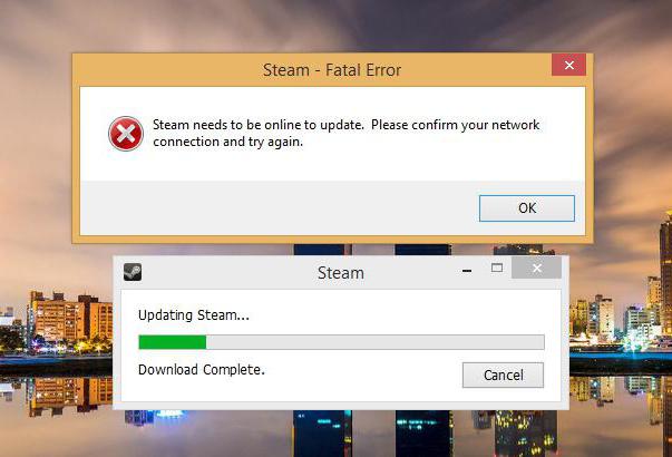 no actualizado Steam después de la instalación escribe Steam temporalmente no disponible