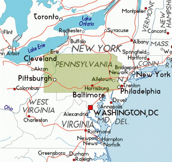 Pensilvania en el mapa