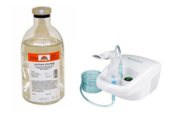 Inhalación con ambroben y solución salina en una dosificación dosificada